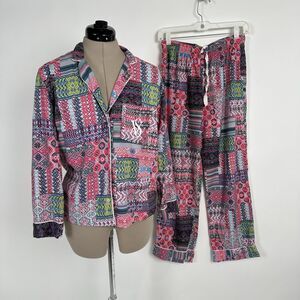Victoria's Secret 2PC Pajama Set  Women's XS Pink Patchwork Americana Country